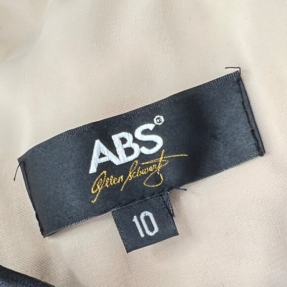 ABS Lace Detail Dress Size 10 Beige Lace Black Leather Trim High Neck Cocktail - Picture 4 of 8